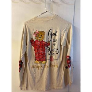 Simply southern Ls t shirt Christmas beary youth large "God Loves You" Elbow Pad